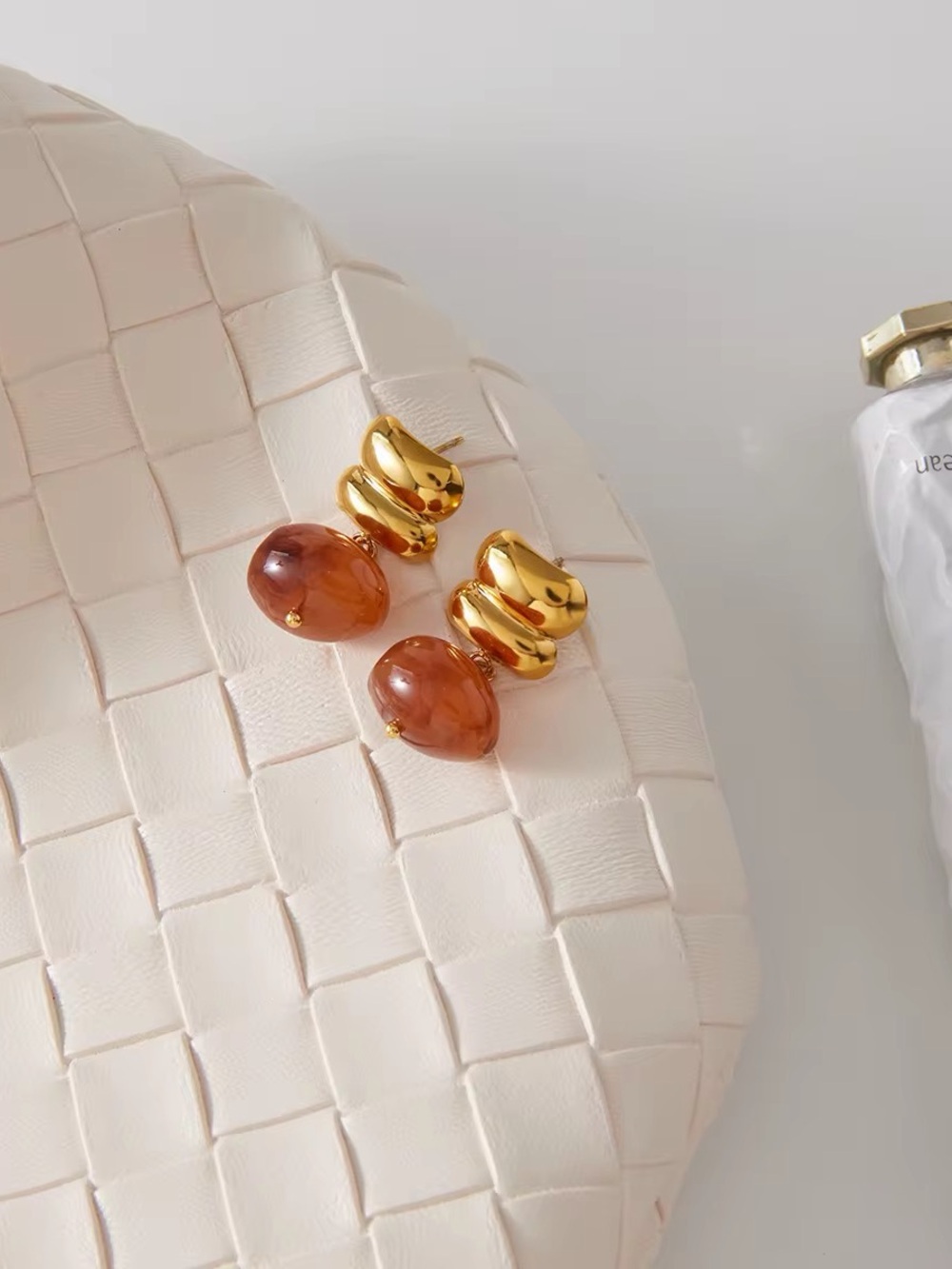 18K Gold Plated Irregular Brown Resin Earrings